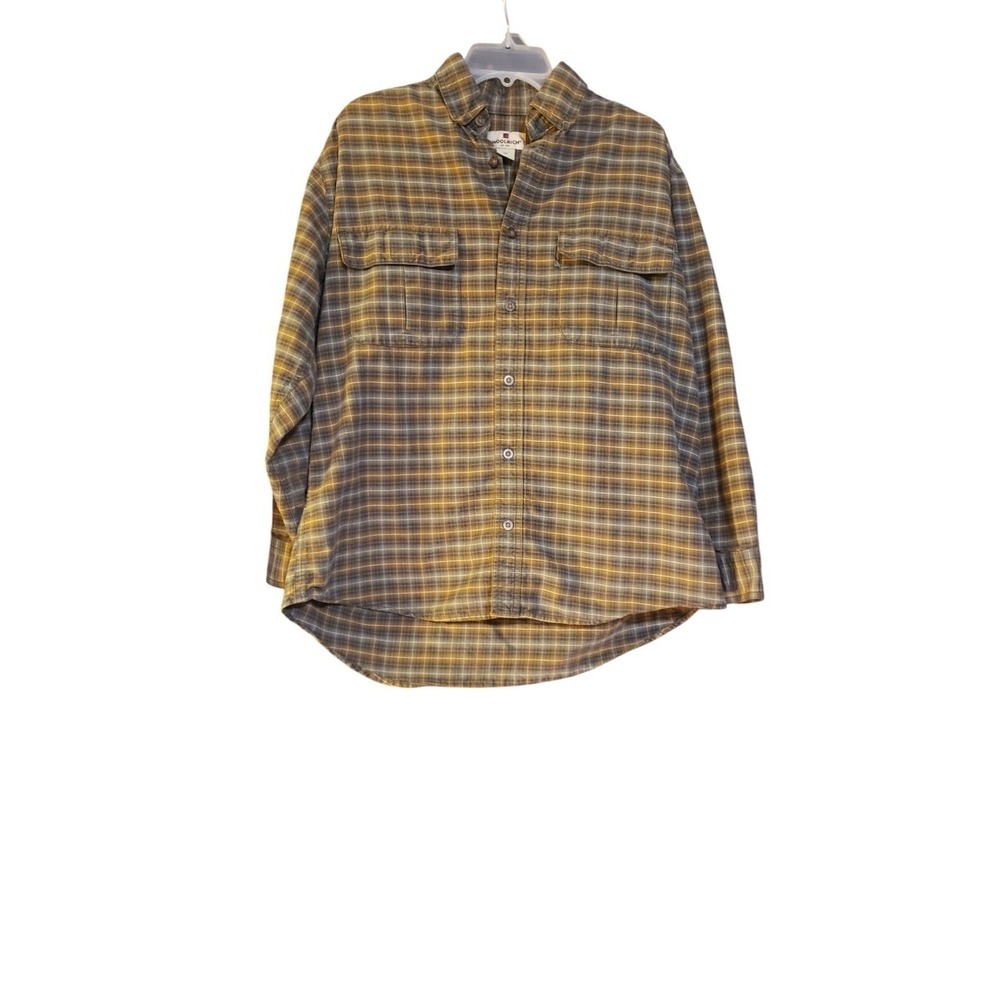 Woolrich Mens Shirt Size M Lt. Olive Long Sleeve Button Up Heavyweight Duk Plaid